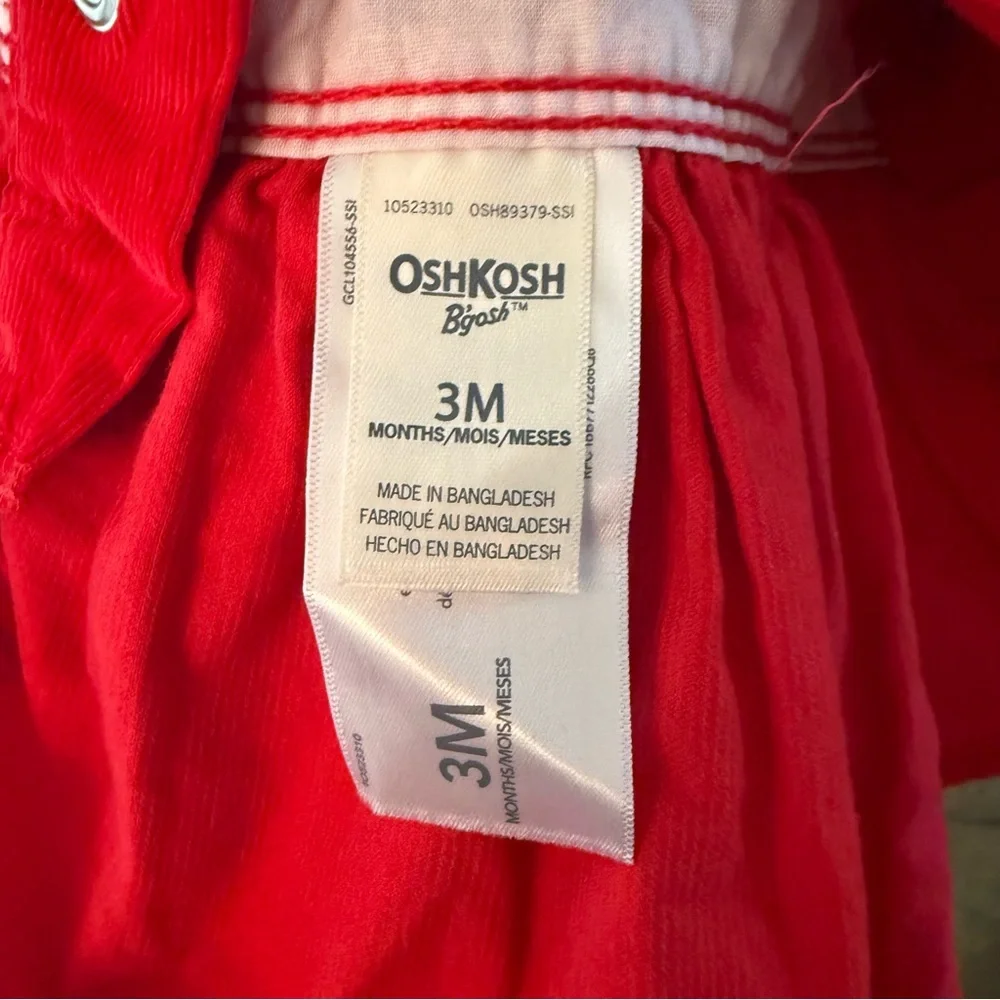 OshKosh Bgosh Red Corduroy Jumper Dress Baby Girls 3M NWT Overall Skirt OKT96230